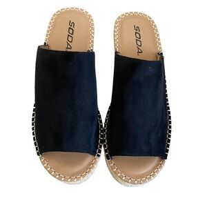 SODA Black Jute Woven Wedges